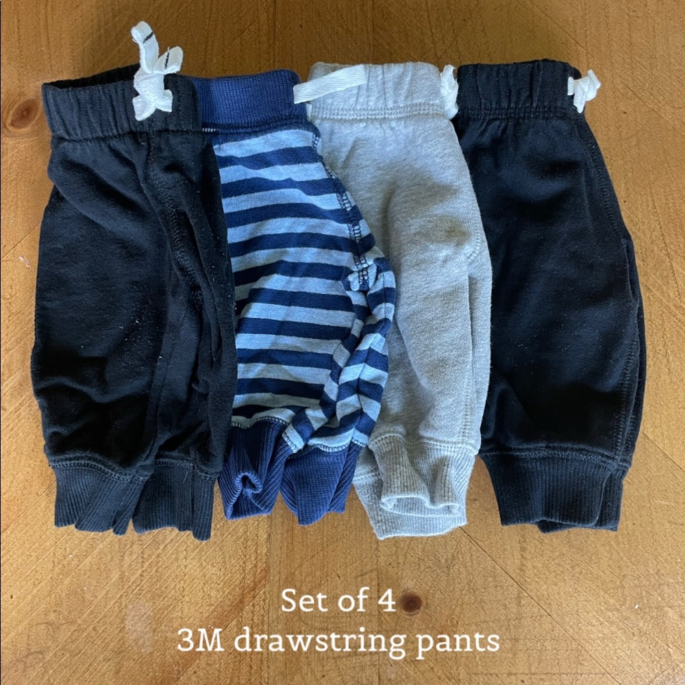 SET OF 4 - BABY DRAWSTRING PANTS - 3MO/ASSORTED COLORS